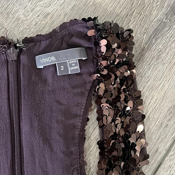 VINCE Sequined Mesh Tank Racer Back Dress Brown size 2 - Picture 4 of 5